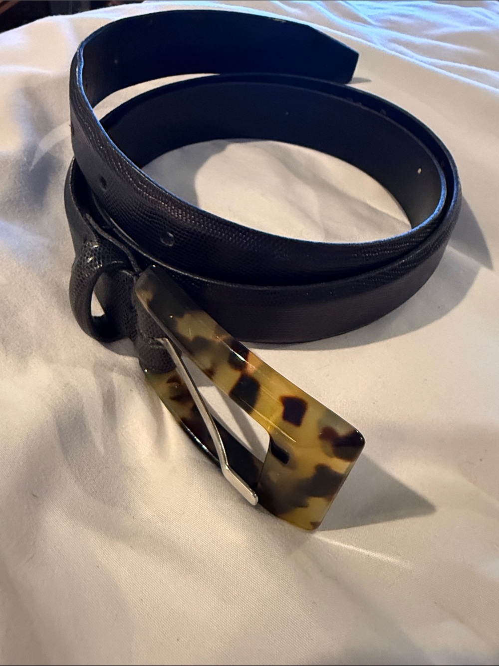 VTG Sandy Duftler Belt Size Large Genuine Leatter Black Tortoise Clasp Reptile